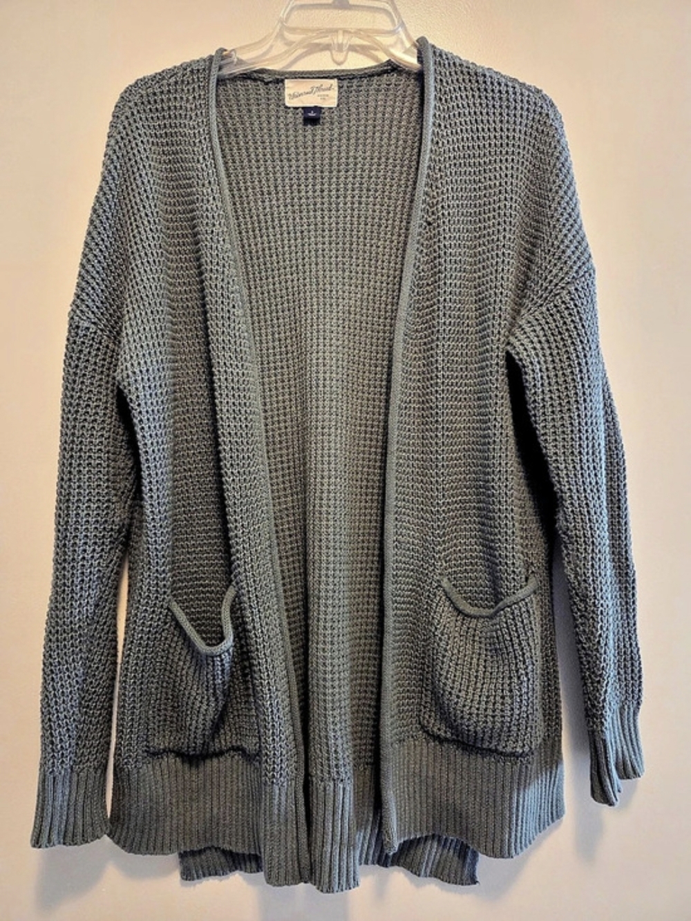 Universal Thread Waffle Knit Open Front Cardigan with Pockets Dusty Teal SMALL